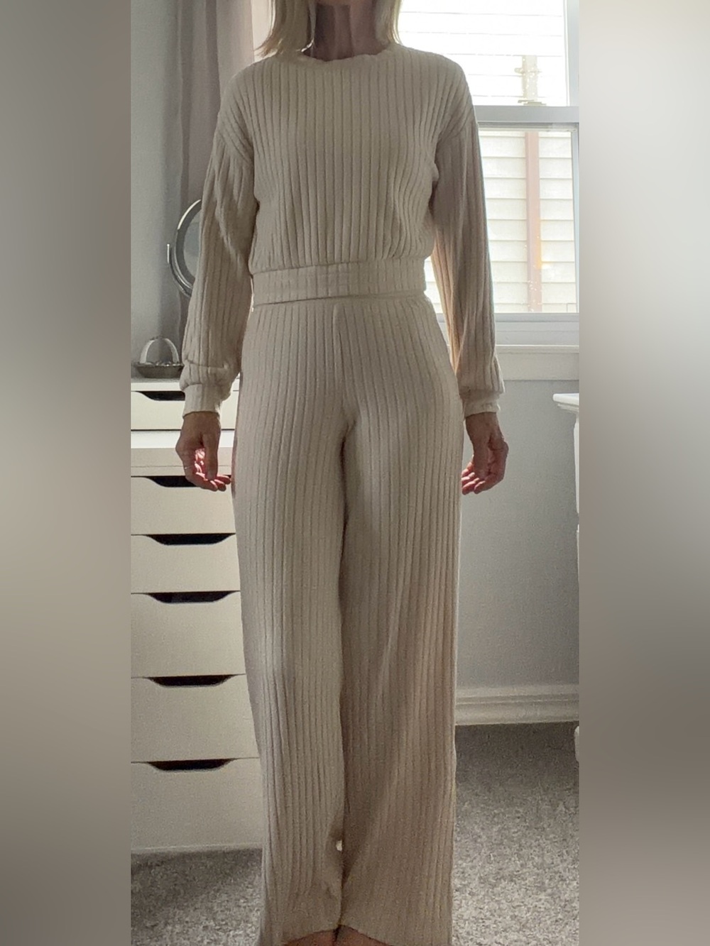 Gilly Hicks Ribbed Wide-Leg Knit Pants and Top in Cream